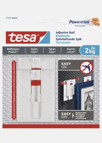 Tesa - Cui reglabil autoadeziv pentru toate tipurile de perete (max 2x2kg) Retur ușor