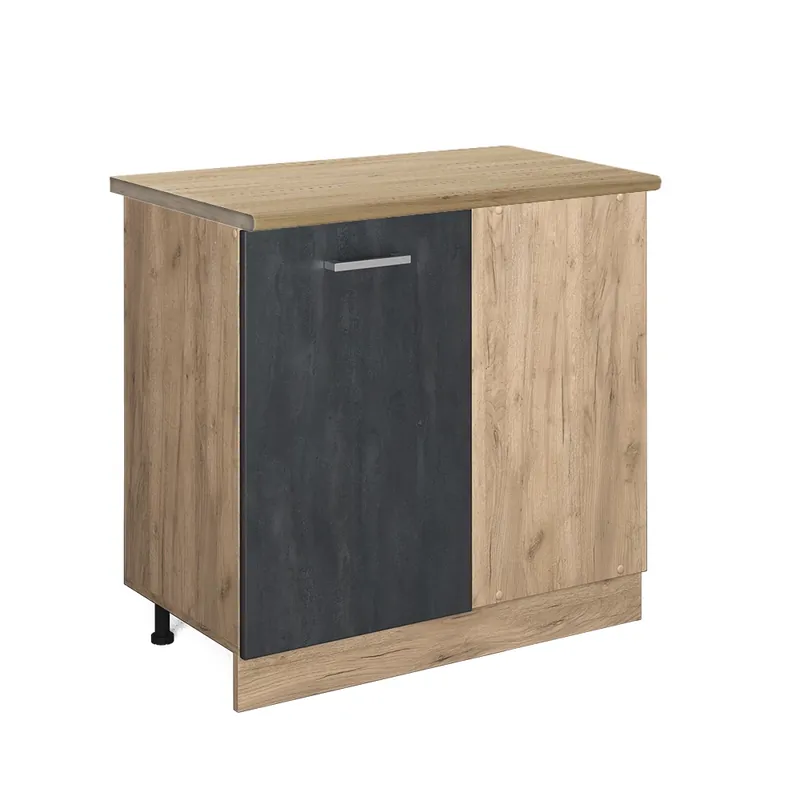 Super ofertă Dulap de bază de colț R-Line Beton negru 86 cm AP stejar Vicco