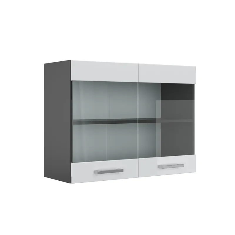 Dulap din sticlă de bucătărie R-Line Alb lucios ridicat 80 cm Vicco Popular