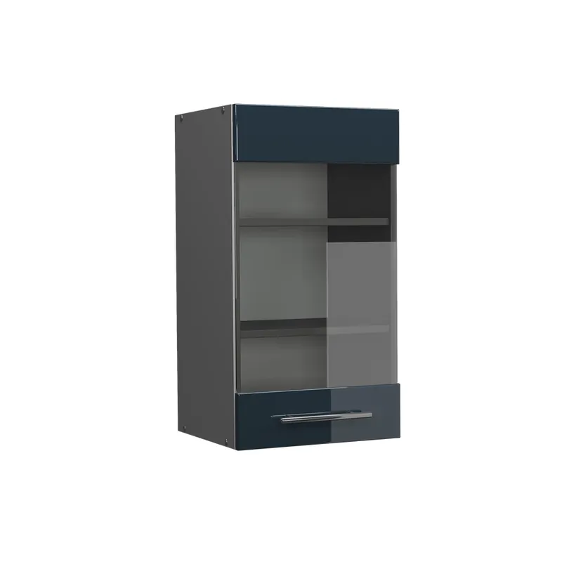 Dulap din sticlă de bucătărie Fame-Line Albastru închis înalt lucios 40 cm Vicco Discount