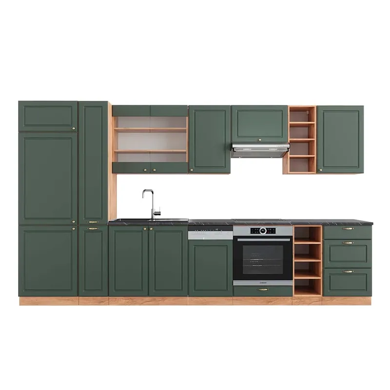 Super ofertă Kitchenette Fame-Line Casă de țară verde-aurie/stejar Goldkraft 355 cm , AP Antracit Vicco