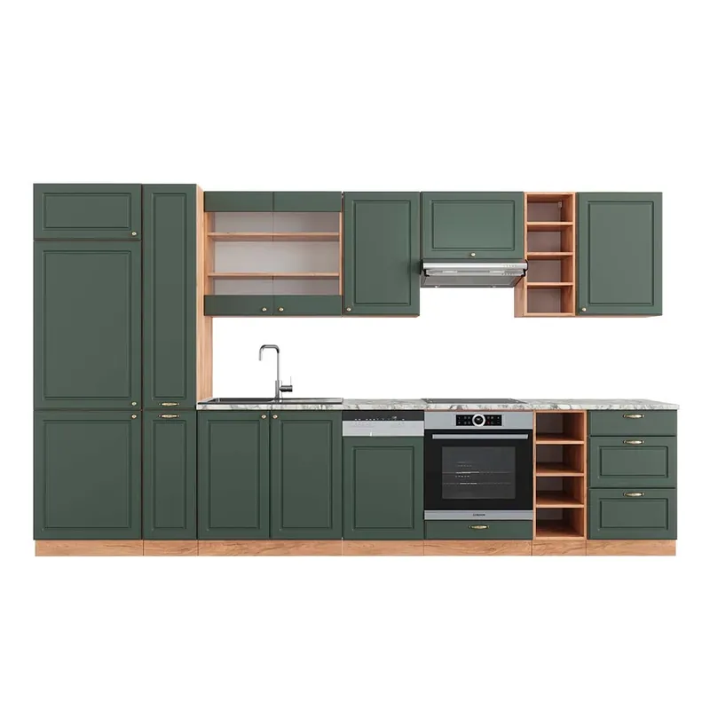 Retur gratuit Kitchenette Fame-Line Casă de țară verde-aurie/stejar Goldkraft 355 cm , AP Marmură Vicco