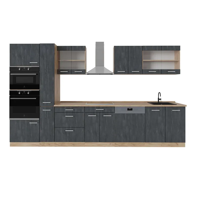 Preț promoțional Kitchenette R-Line Beton negru/stejar Goldkraft 350 cm , AP Stejar Vicco