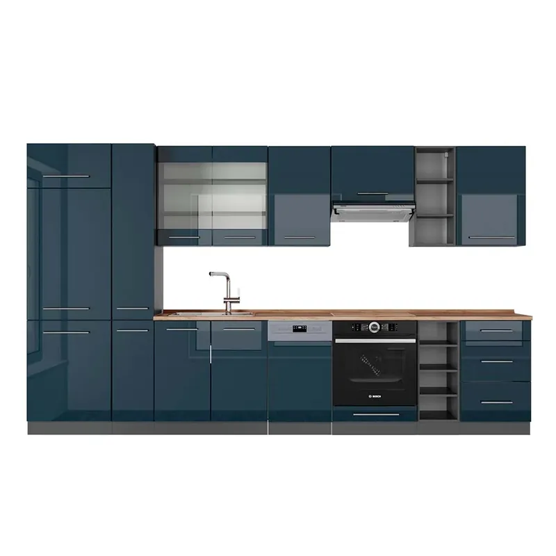 Kitchenette Fame-Line Albastru închis strălucitor/antracit 355 cm , AP Stejar Vicco Noutate