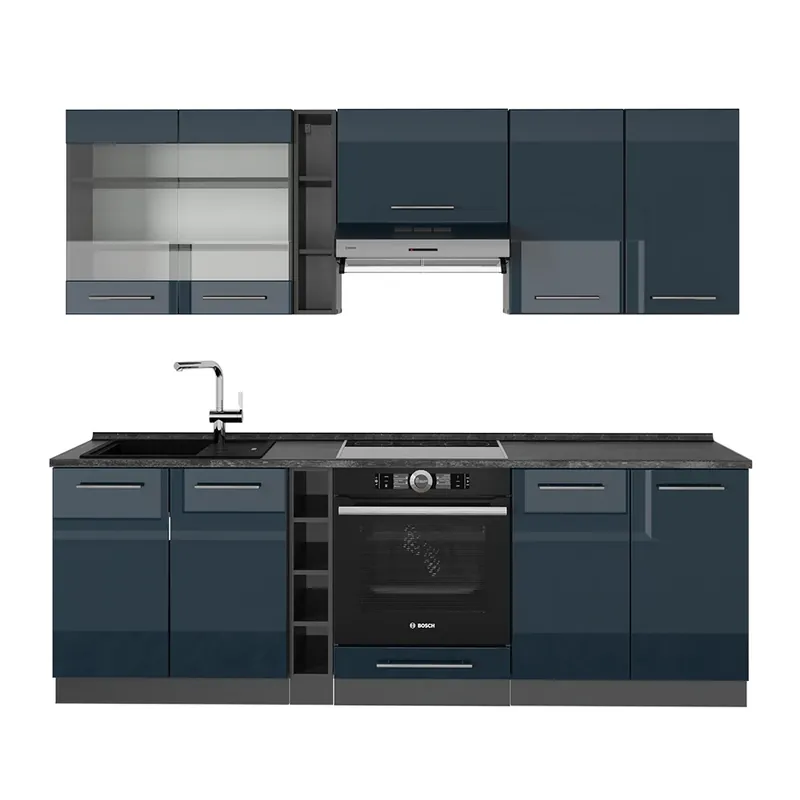 Kitchenette Fame-Line Albastru închis strălucitor/antracit 235 cm fara blat Vicco Reducere specială