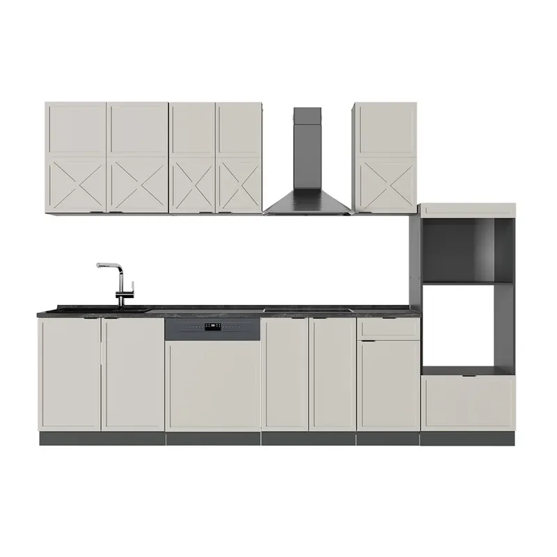 Kitchenette Fame-Line GriBej/Antracit 300 cm cu dulap înalt, AP antracit Vicco Discount