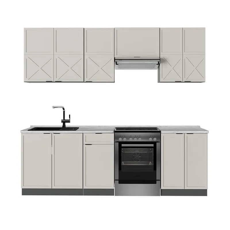 Kitchenette Fame-Line GriBej/Antracit 240 cm , AP Marmură Vicco Livrare expres
