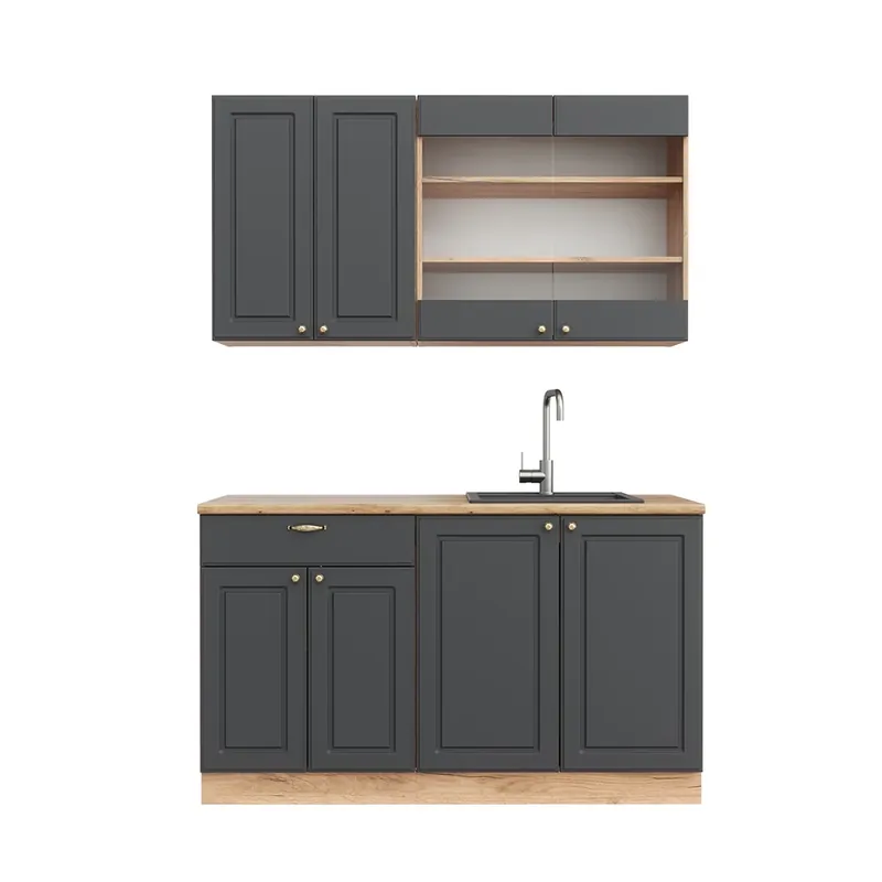 Livrare rapidă Bucătărie simplă Fame-Line Casă de țară antracit/stejar Goldkraft 140 cm fara blat Vicco