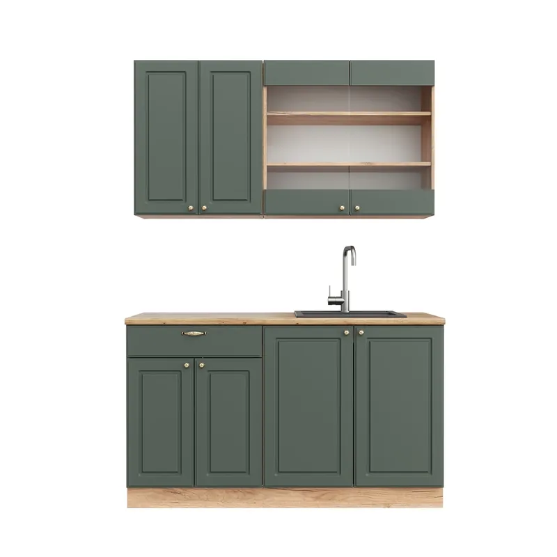 Bucătărie simplă Fame-Line Casă de țară verde-aurie/stejar Goldkraft 140 cm fara blat Vicco Cumpărături sigure