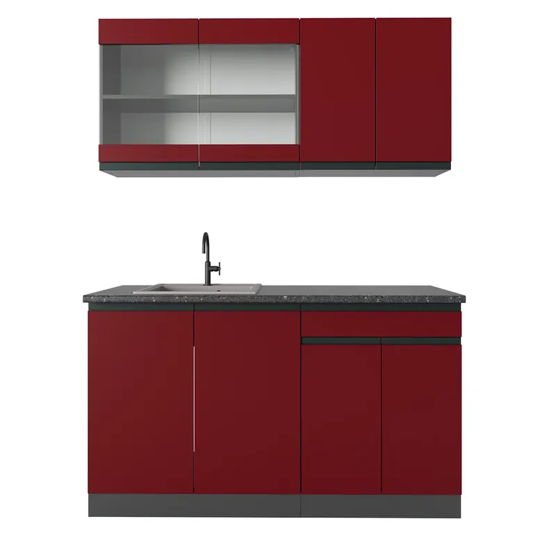 Discount Bucătărie simplă R-Line Roșu/antracit 140 cm forma J Vicco