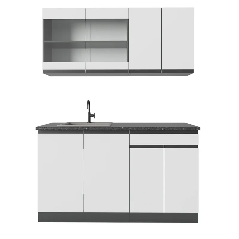 Livrare expres Bucătărie simplă R-Line Alb/antracit 140 cm forma J Vicco