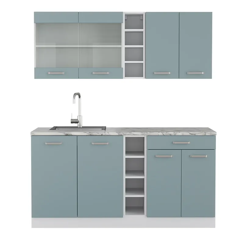 Ofertă specială Bucătărie simplă R-Line Albastru-gri/alb 160 cm fara blat Vicco