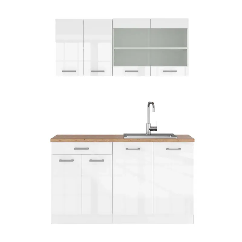 Cumpără acum Bucătărie simplă R-Line Alb lucios/alb 140 cm , AP Stejar Vicco