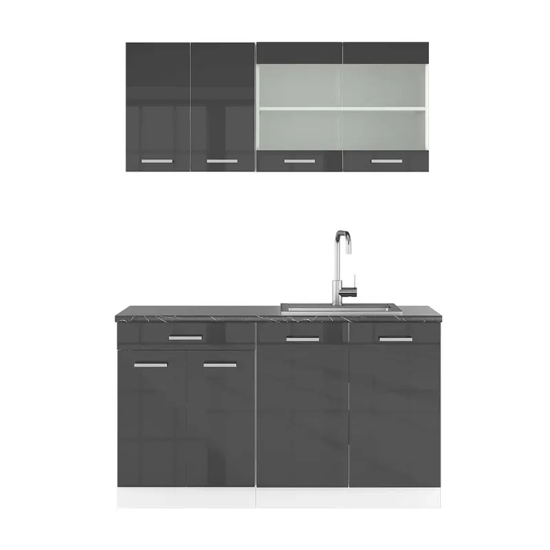 Cel mai vândut Bucătărie simplă R-Line Antracit lucios/alb 140 cm , AP Antracit Vicco