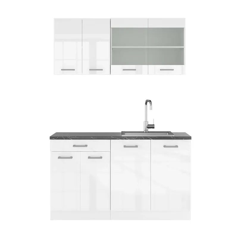 Bucătărie simplă R-Line Alb lucios/alb 140 cm , AP Antracit Vicco Disponibil imediat