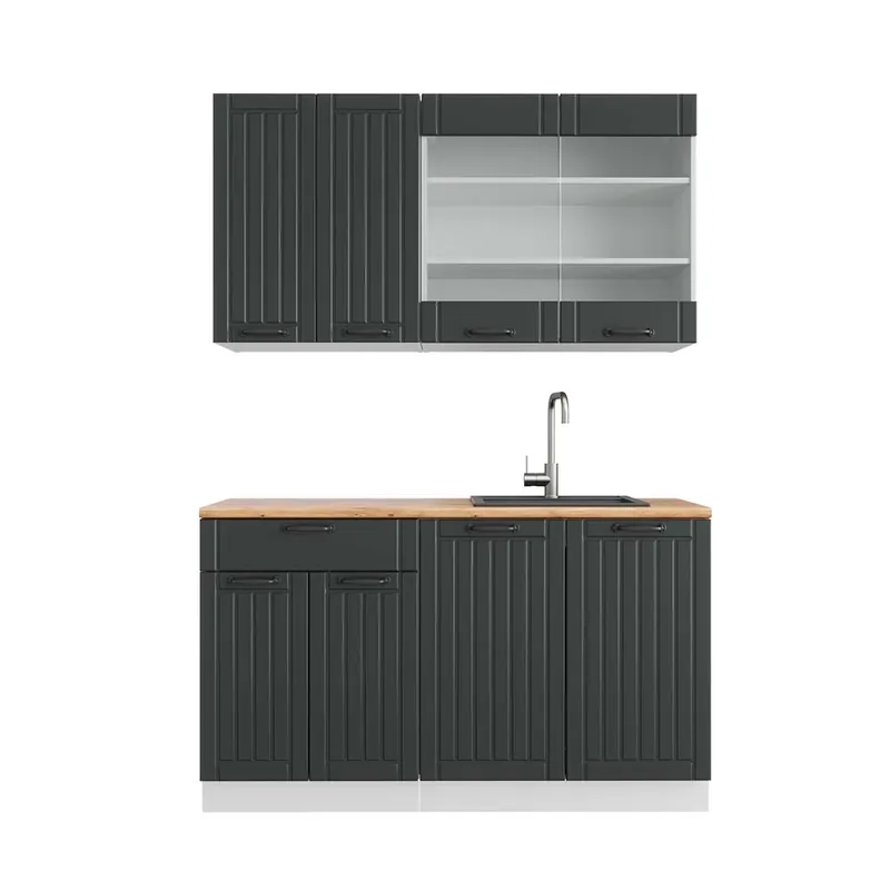 Preferatul clienților Bucătărie simplă Fame-Line Casă de țară antracit/alb 140 cm , AP Stejar Vicco
