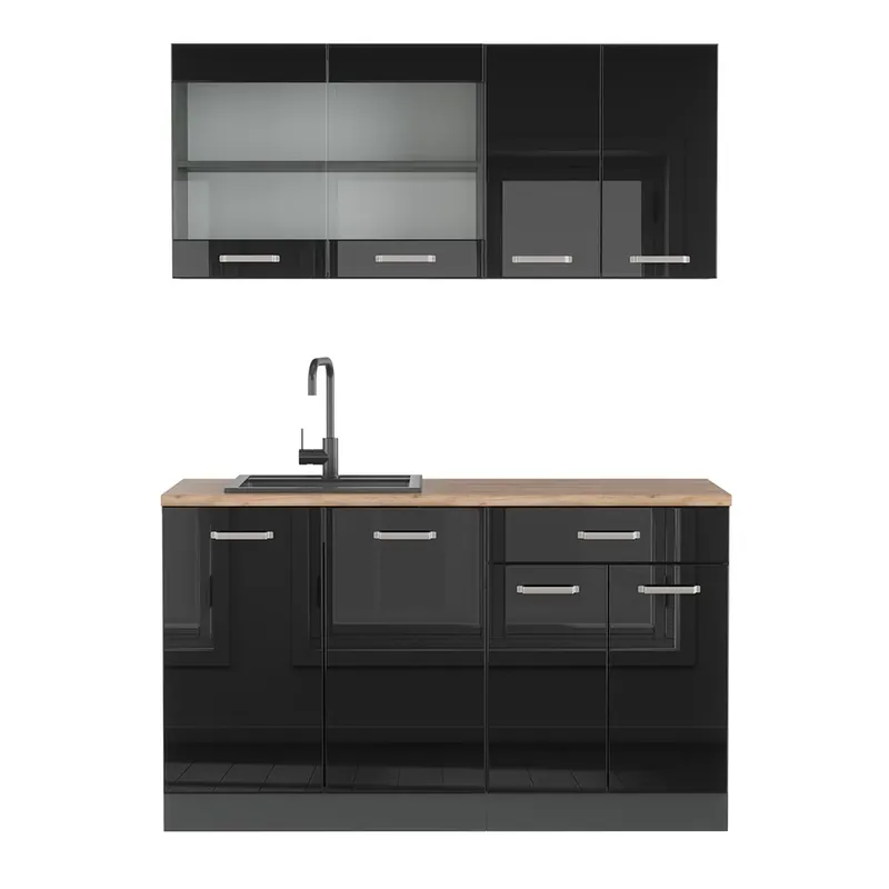 Bucătărie simplă R-Line Negru lucios/antracit 140 cm , AP Stejar Vicco Reducere