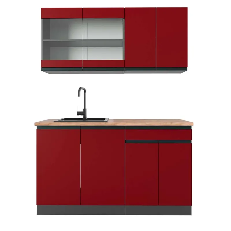 Premium Bucătărie simplă R-Line Roșu/antracit 140 cm , AP Stejar Vicco