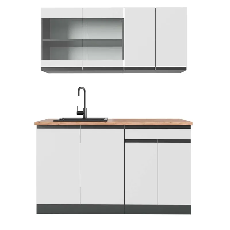 Discount Bucătărie simplă R-Line Alb/antracit 140 cm , AP Stejar Vicco