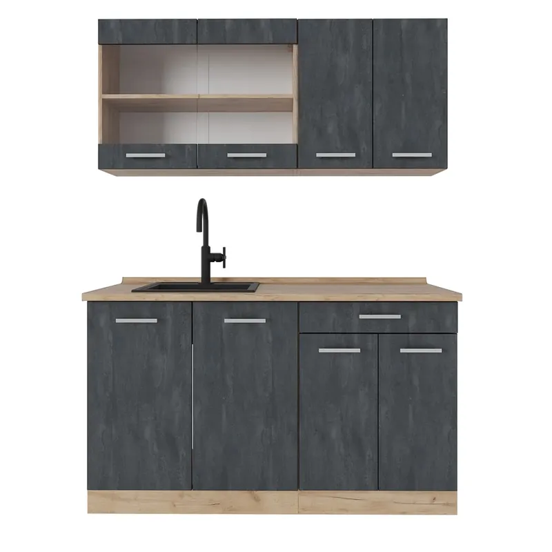 Bucătărie simplă R-Line Beton negru/stejar Goldkraft 140 cm AP stejar Vicco Reducere de preț