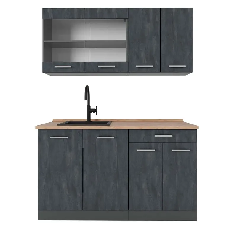 Ofertă limitată Bucătărie simplă R-Line Beton negru/antracit 140 cm AP stejar Vicco