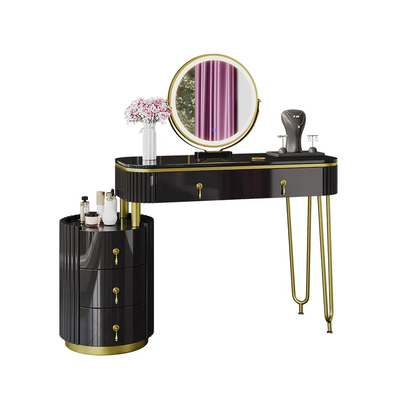 Reducere Masă de toaletă Charlène Negru 100 cm cu oglinda LED Vicco