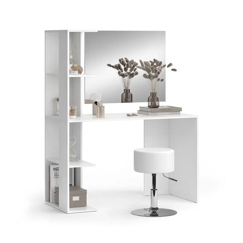 Masă de toaletă Tower Alb 122.2 cm cu oglinda si taburet Vicco Reducere de preț