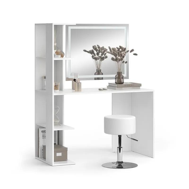 Masă de toaletă Tower Alb 122.2 cm cu iluminat și scaun Vicco Reducere