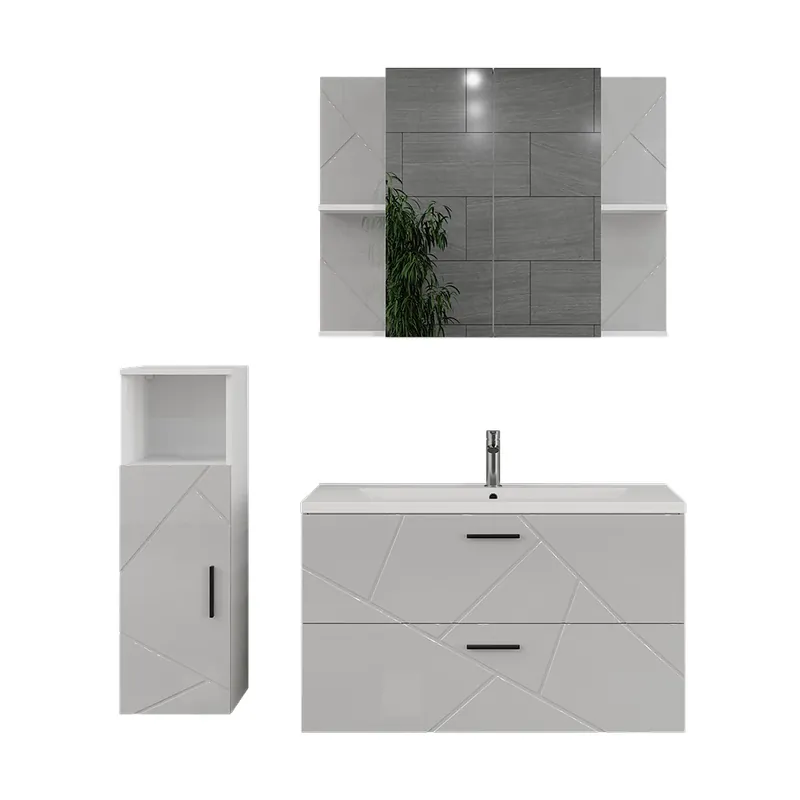 Plată sigură Set mobilier baie Irma Alb/alb lucios 4 părți Vicco