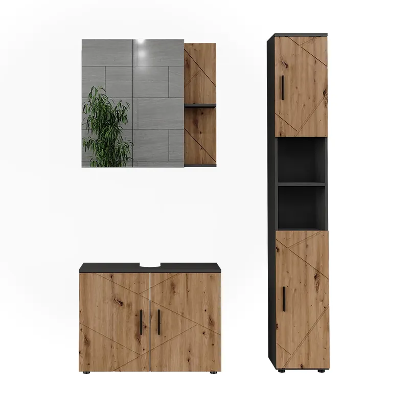 Reduceri Set de mobilier de baie Irma Antracit/Artisan 3 părți Vicco