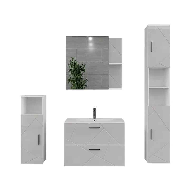 Set mobilier baie Irma Alb/alb lucios 5 părți Vicco Plată sigură