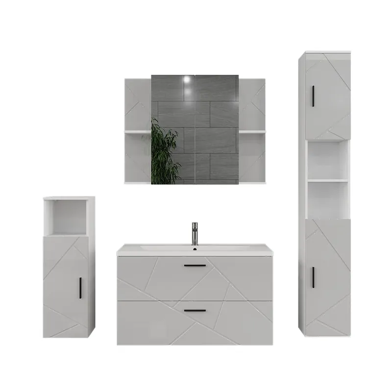 Preț promoțional Set mobilier baie Irma Alb/alb lucios 5 părți Vicco