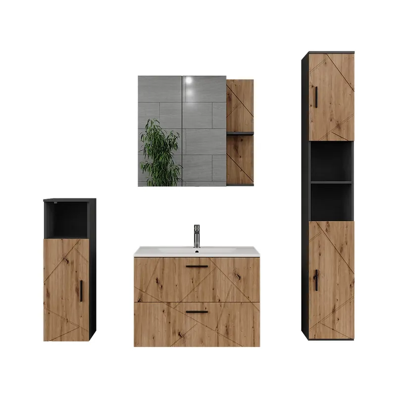 Set mobilier baie Irma Antracit/Artisan 5 părți Vicco Calitate înaltă