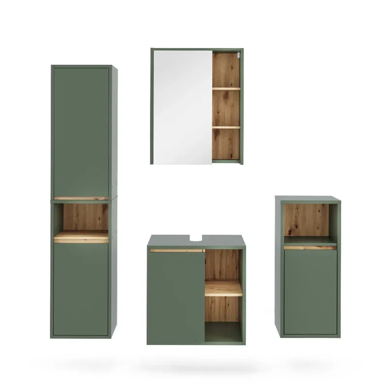 Noutate ViccoSet mobilier baie"Viola",Verde/Artisan ,4 părți