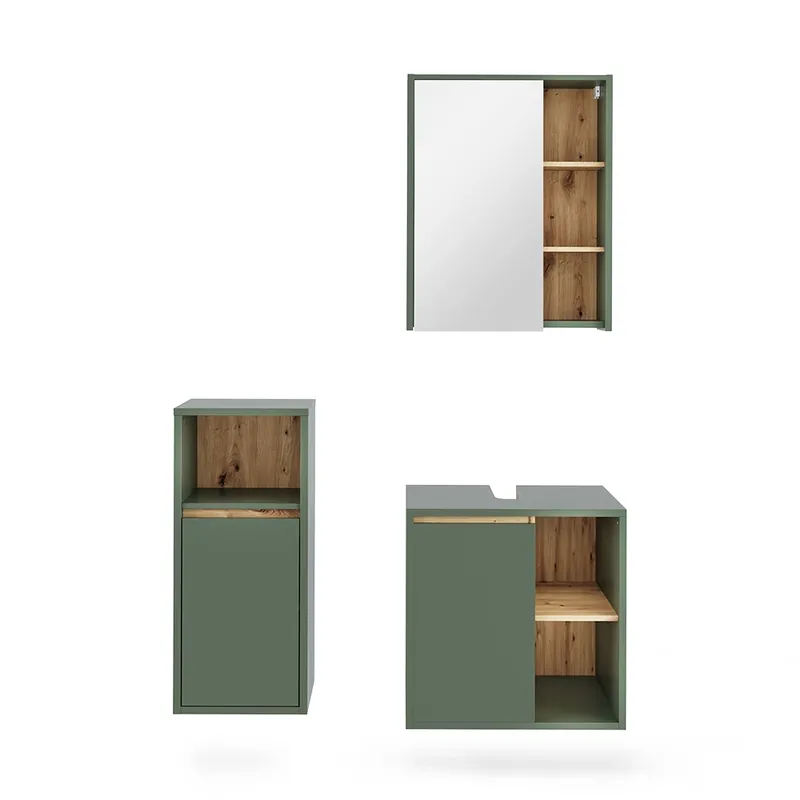 ViccoSet mobilier baie"Viola",Verde/Artisan ,3 părți Ofertă de sezon