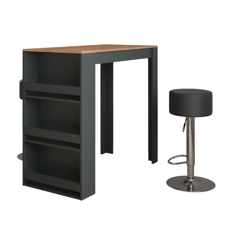 Ieftin Set masa de bar Repose Stejar Goldkraft/antracit 57 x 117 cm cu 2 scaune de bar Vicco