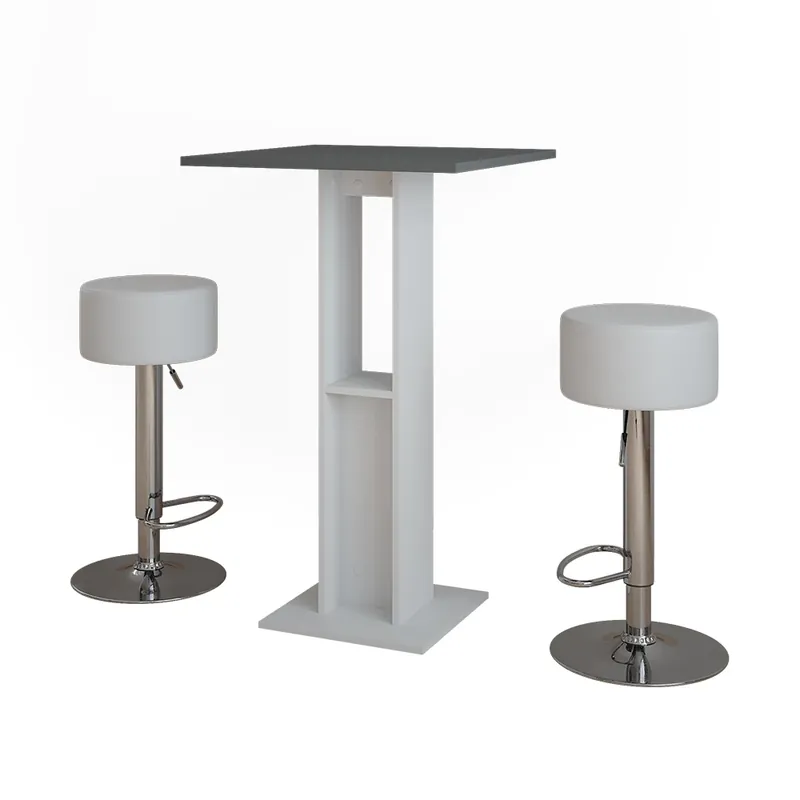 Set masă de bar Repose Alb/antracit 65 x 65 cm cu 2 scaune de bar Vicco Super ofertă