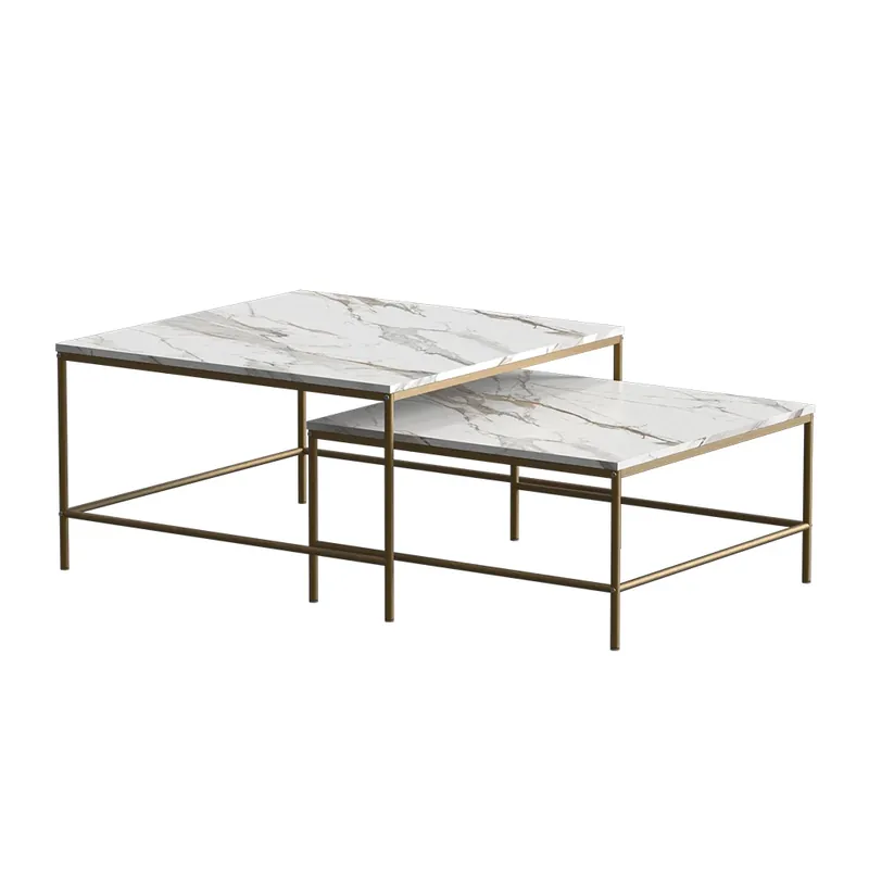 Set masuta de cafea Ramio Alb/Auriu 80 x 80 cm 2 părți Vicco Cel mai bun preț