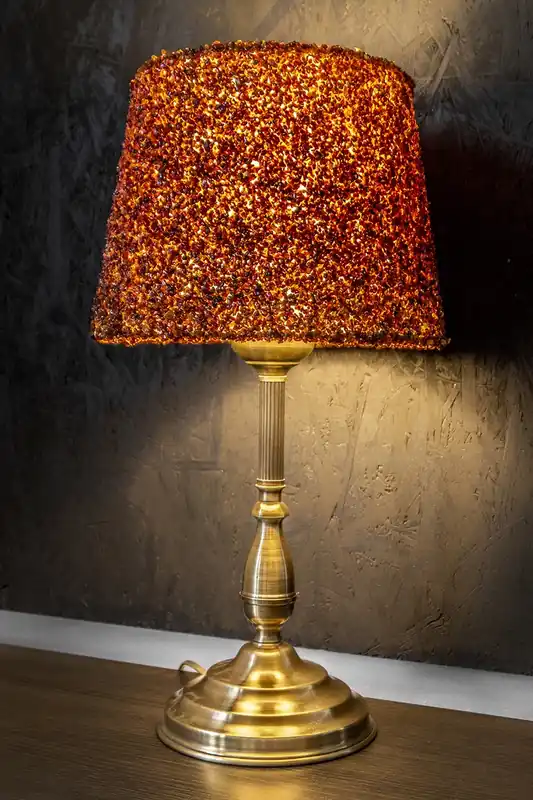 Lampa de masă din chihlimbar natural, Ambra alamă 60W E27 cablu cu dop Reducere