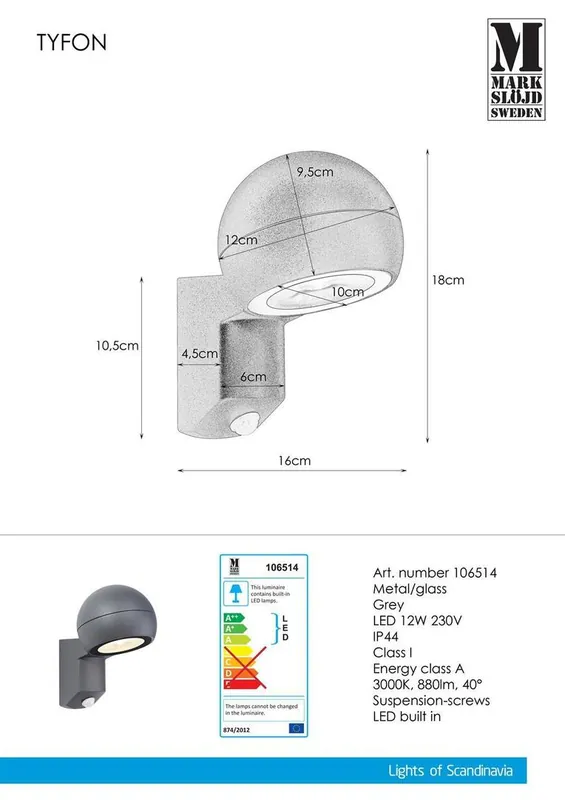 Aplica de perete cu senzor Markslojd Tyfon gri inchis aluminiu IP44 106514 Ofertă