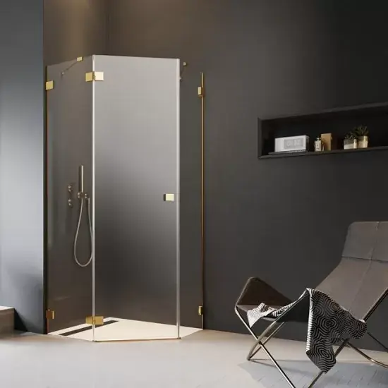 Cabina de dus pentagonala, cu usa pivotanta, auriu lucios, Radaway Essenza Pro Gold PTJ Ieftin