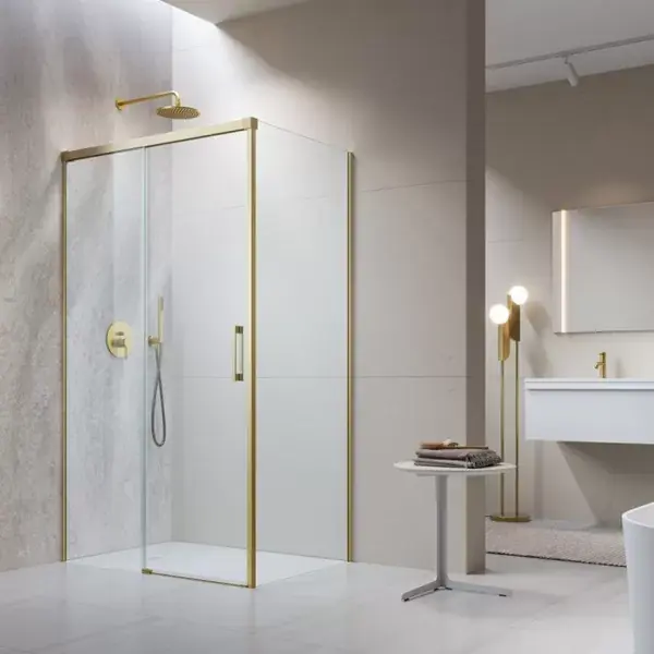 Cabina de dus rectangulara, cu usa culisanta, auriu periat, Radaway Idea Brushed Gold KDJ Reducere