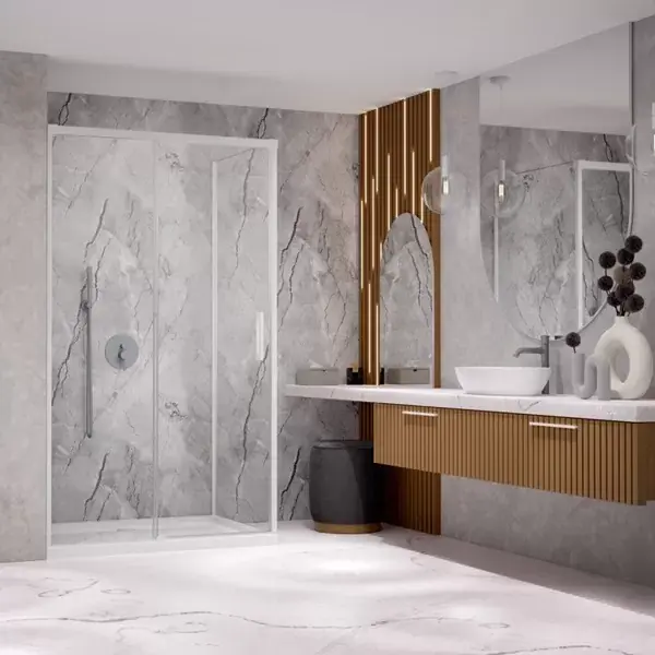 Cabina de dus rectangulara, cu usa culisanta, alb mat, Radaway Idea White KDJ Promoție