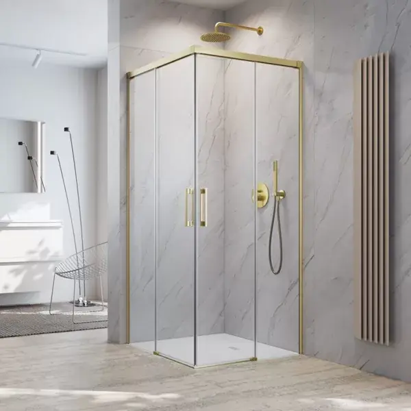 Plată sigură Cabina de dus rectangulara, cu usi culisante, auriu periat, Radaway Idea 8 Brushed Gold KDD