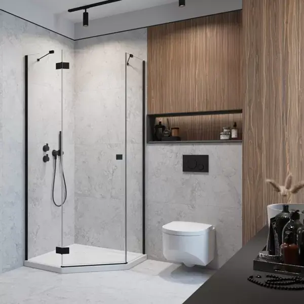 Cabina de dus pentagonala, cu usa pivotanta, negru mat, Radaway Essenza 8 Black PTJ Ultima șansă