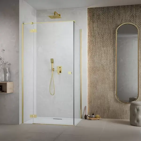 Doar azi Cabina de dus rectangulara, cu usa pivotanta, auriu lucios, Radaway Essenza 8 Gold KDJ