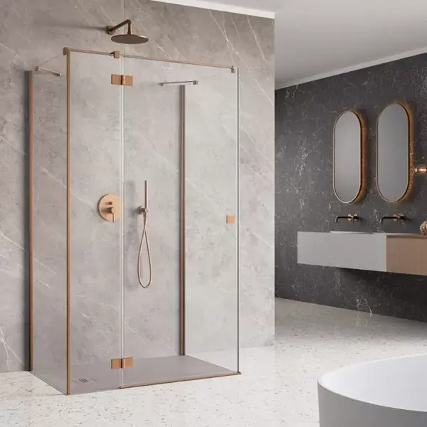 Cabina de dus rectangulara, 3 pereti, cu usa pivotanta, cupru periat, Radaway Essenza Brushed Copper KDJ+S Ofertă