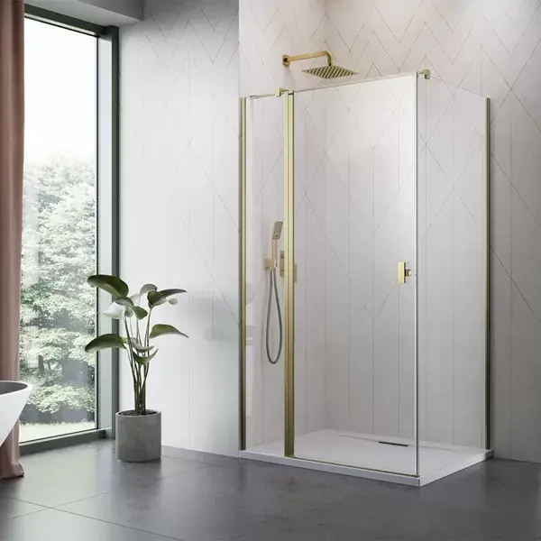 Cabina de dus rectangulara, cu usa batanta, auriu periat, Radaway Nes Brushed Gold KDJ II Popular