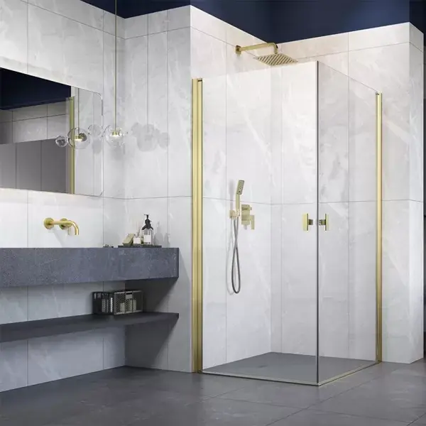 Cabina de dus rectangulara, cu usi batante, auriu periat, Radaway Nes Brushed Gold KDD I Preț redus