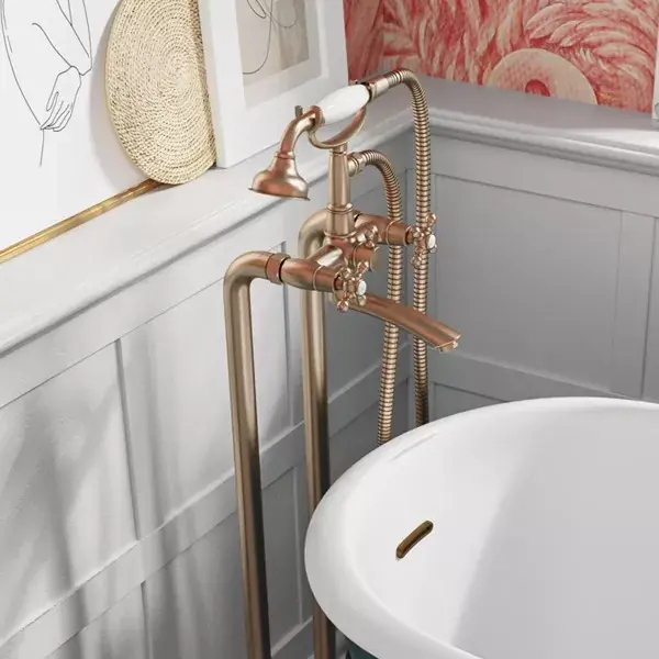 Baterie cada dus cu 2 manere, freestanding cu set de dus, bronz periat, FDesign Lacrima FD1-LRA-11F-66 Ofertă exclusivă